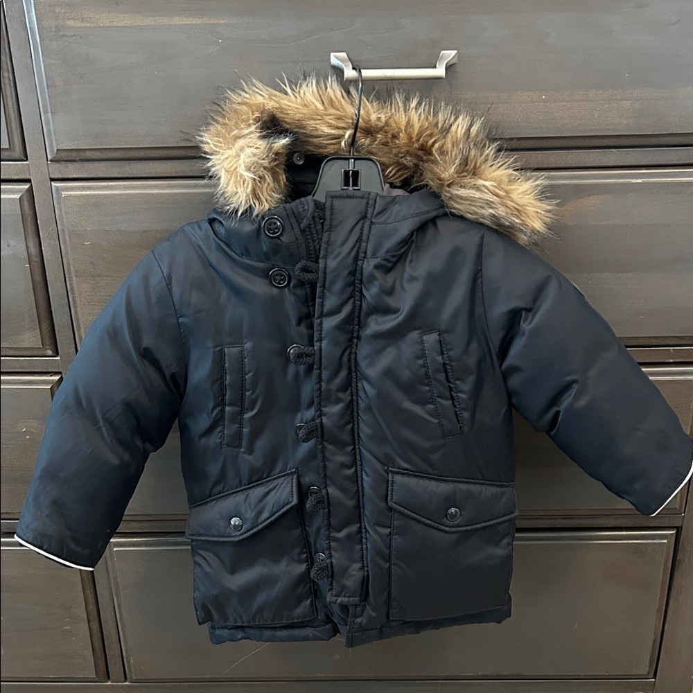 Black Puffer Jacket with Faux Fur Hood